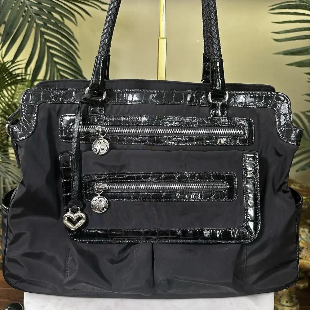 Brighton Smart Tech Maxwell Bag Laptop Organizer Croc Embosssed Leather Nylon